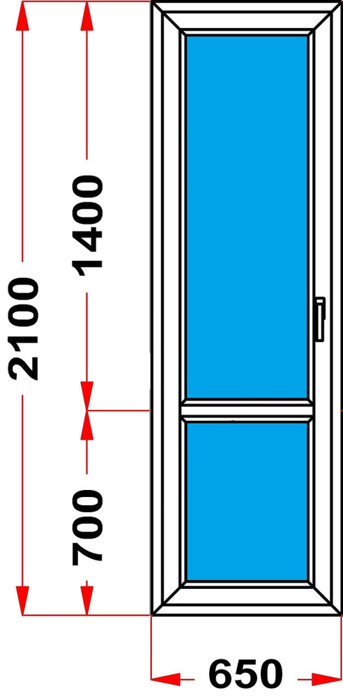 Балконная дверь 60 мм (2100 x 650) 52, с поворотной створкой, стеклопакет 2 стекла, левое открывание #1