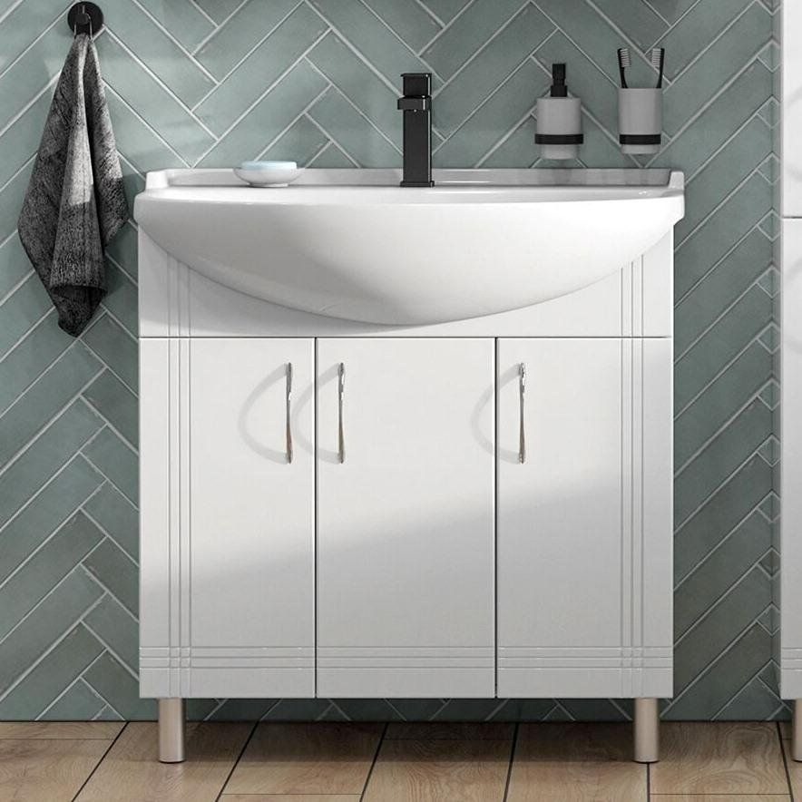 Тумба с раковиной SanStar Вольга 80 напольная, 80, 5 см, белая ...