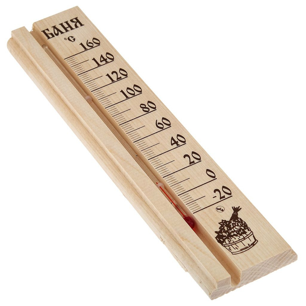 Термометр для бани и сауны +160-0С , большой, прямоугольный, дерево, в коробке  #1