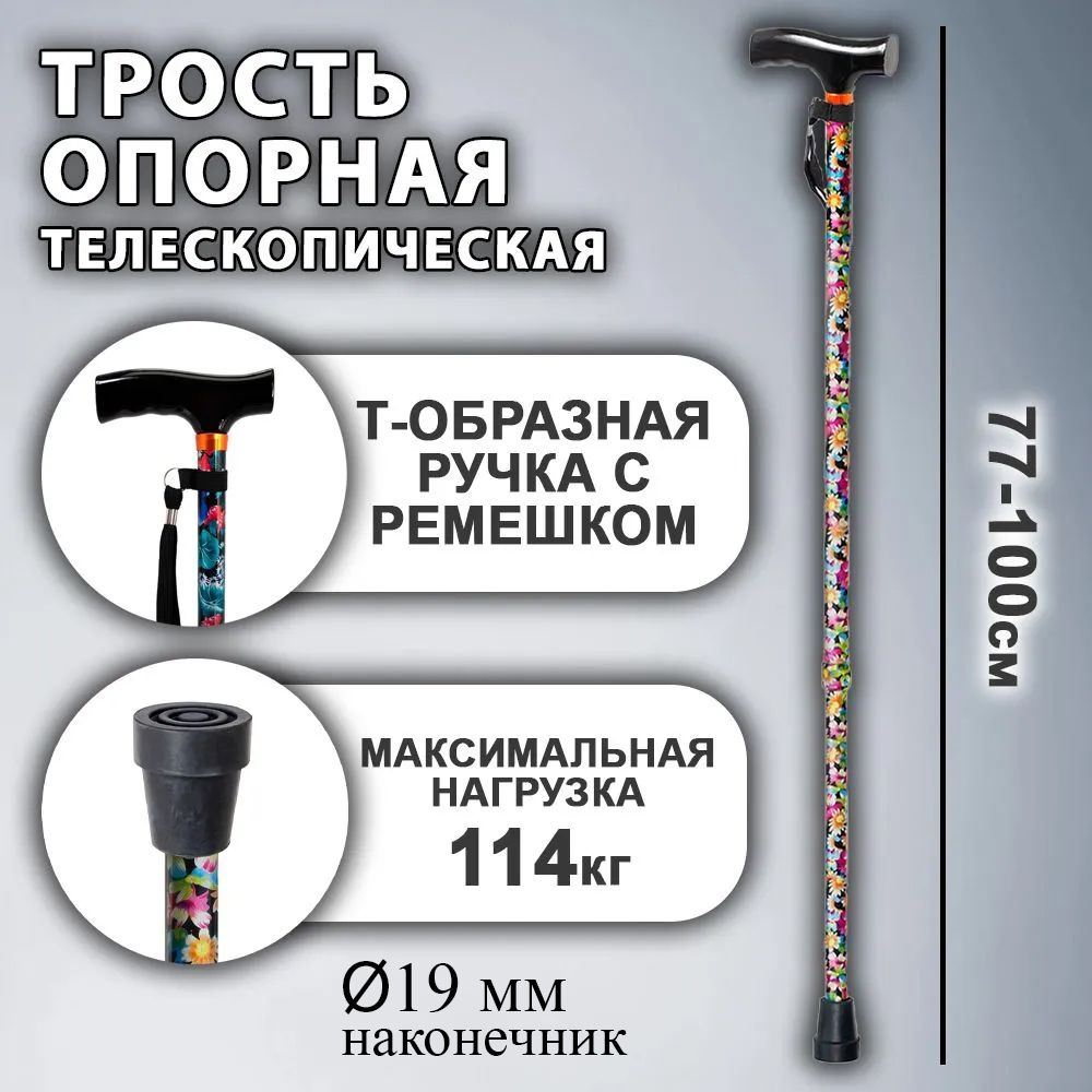 Трость опорная телескопическая цветная для инвалидов и пожилых людей ...