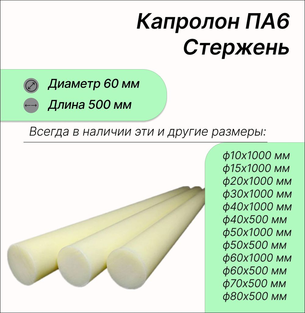 Капролон стержень ф60х500 мм. ПА6. Натуральный. Полиамид #1