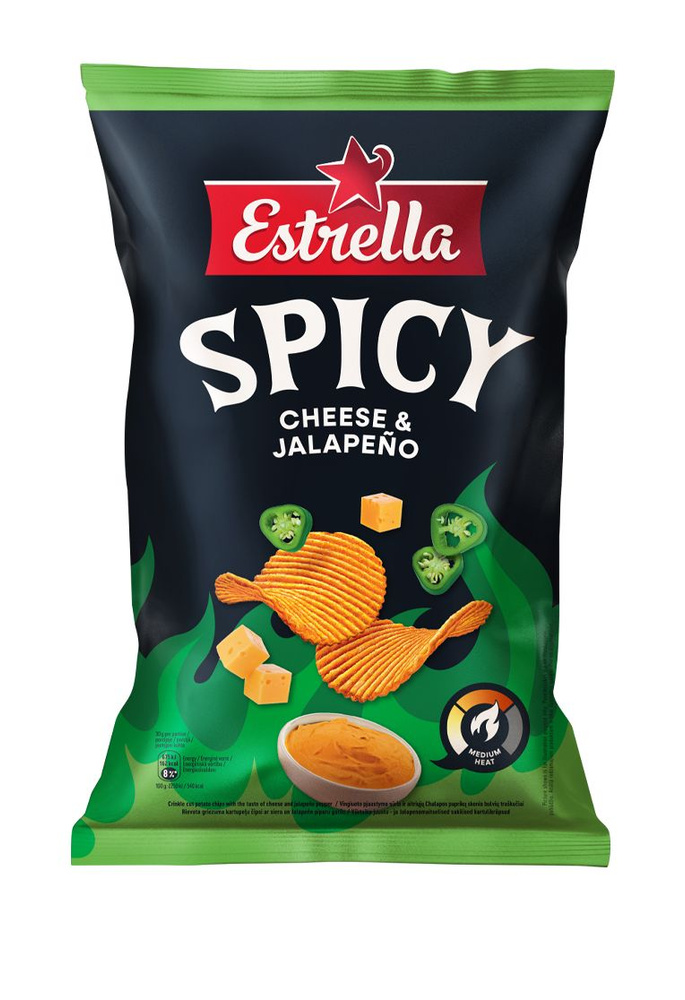 Рифленые картофельные чипсы Estrella spicy cheese&jalapeno #1