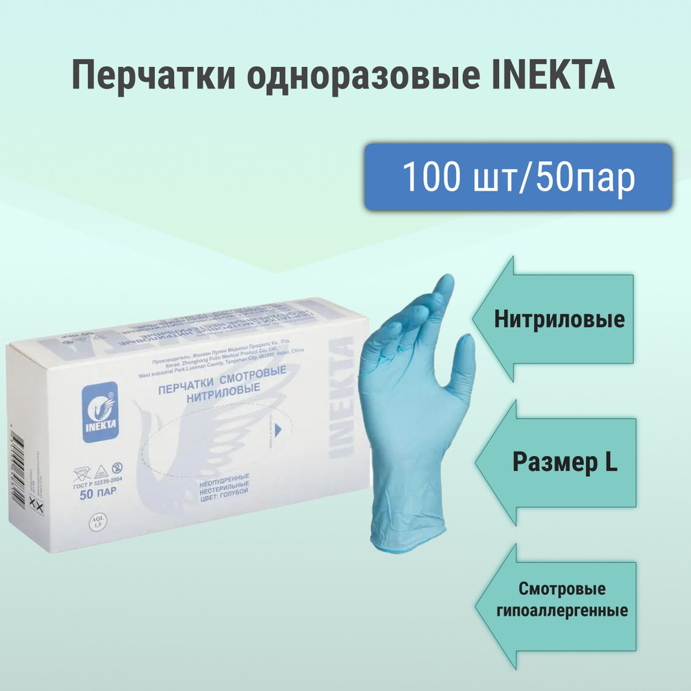 Перчатки нитриловые медицинские одноразовые INEKTA текстурированные ...