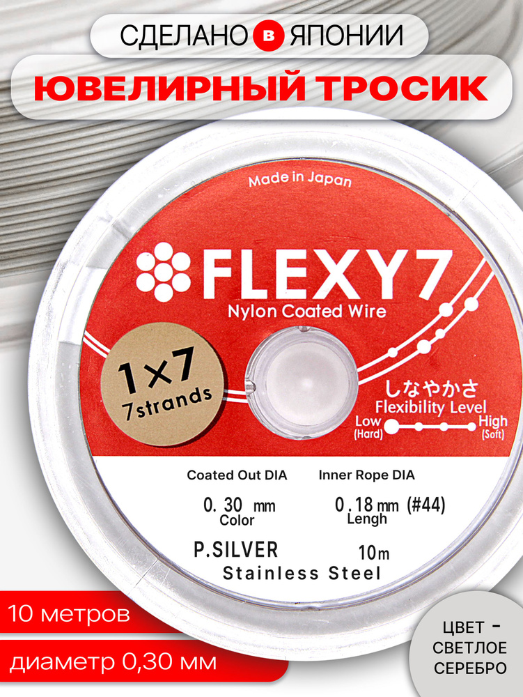 Японский ювелирный Тросик для бижутерии FLEXY 7 CLEAR серебро 0,30(10 м)  #1