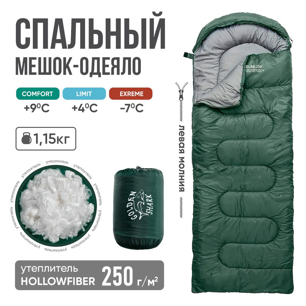 Спальный мешок туристический GOLDEN SHARK Elbe 250 L, левая молния ...