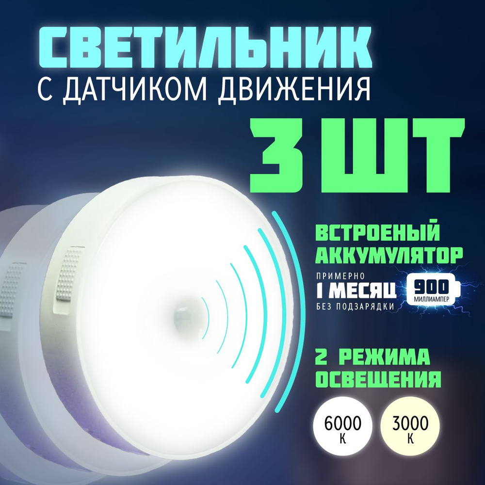 Светильник настенный с датчиком движения беспроводной светодиодный ...