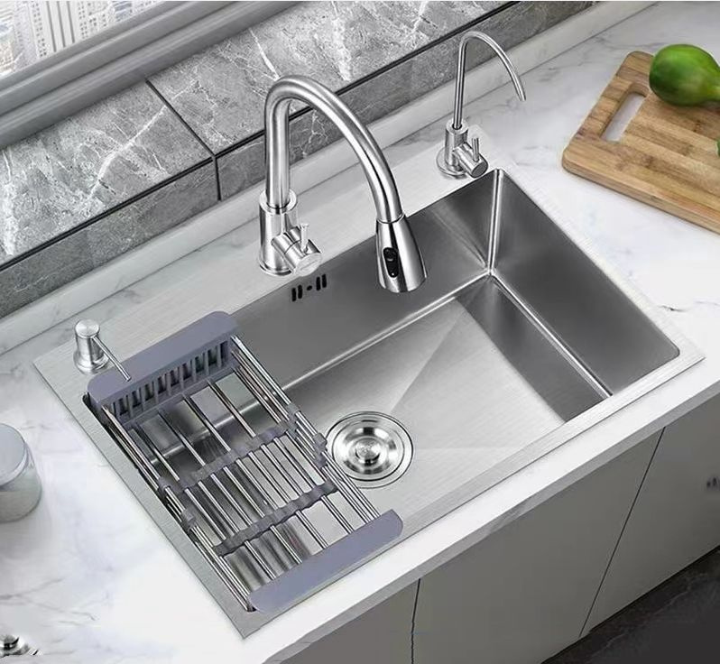 Кухонная мойка из нержавеющей стали, 65x45 см, /Sinks-one/черный комплект С выдвижным краном  #1