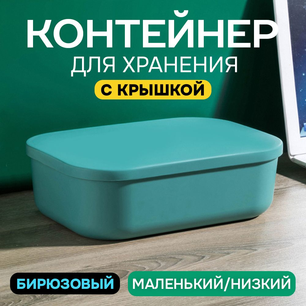 Контейнер с крышкой для хранения пластиковый цветной SH179 (бирюзовый низкий маленький)  #1