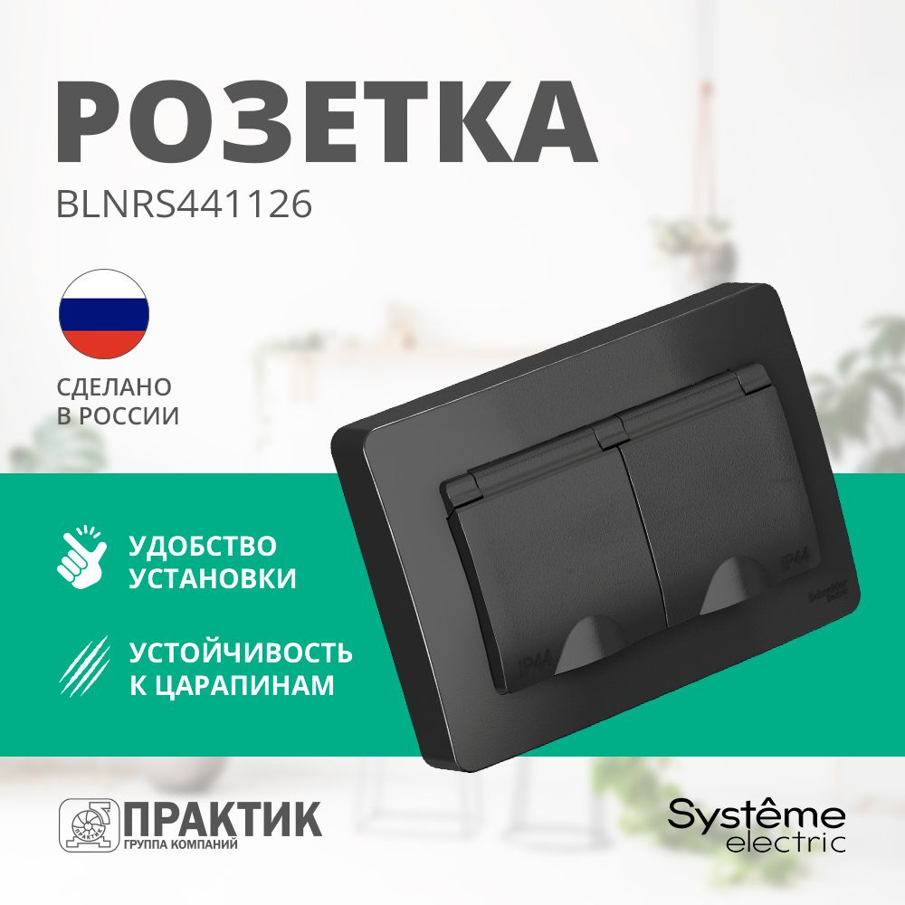 Розетка влагозащищенная двухместная с крышкой Blanca Systeme Electric IP44 с заземлением и защитными #1