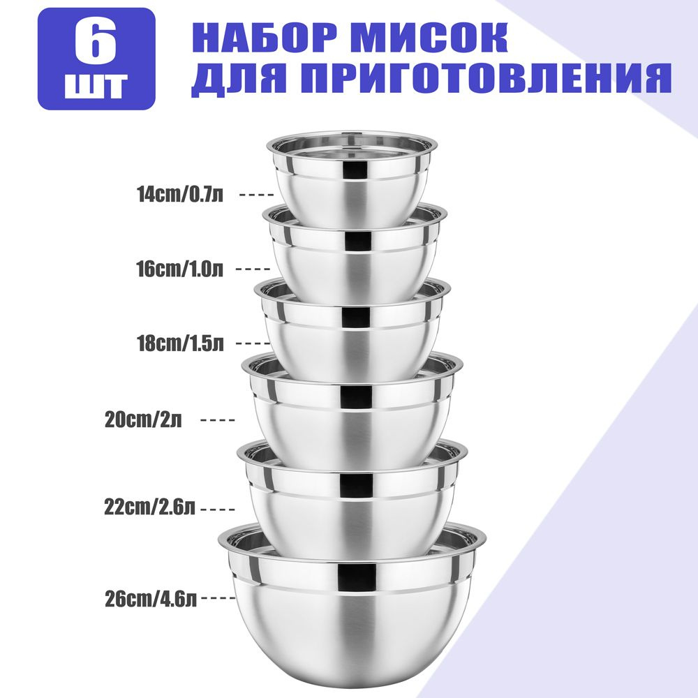 Набор мисок 6 шт, миска для кухни из нержавеющей стали #1