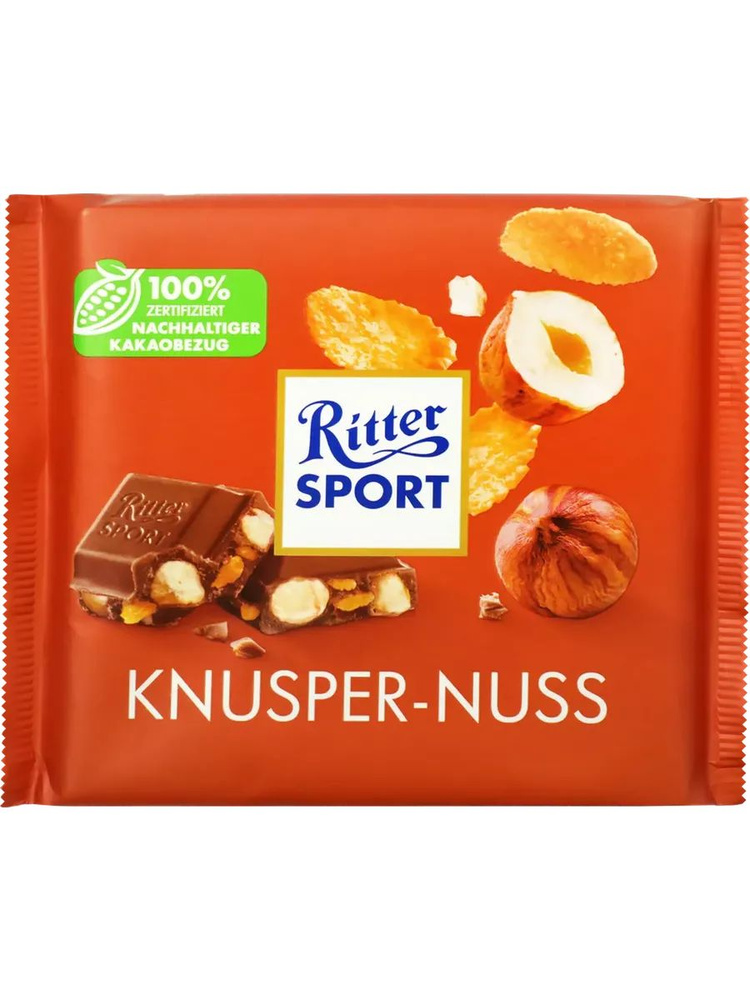 Шоколад RITTER SPORT с цельным лесным орехом и кукурузными #1