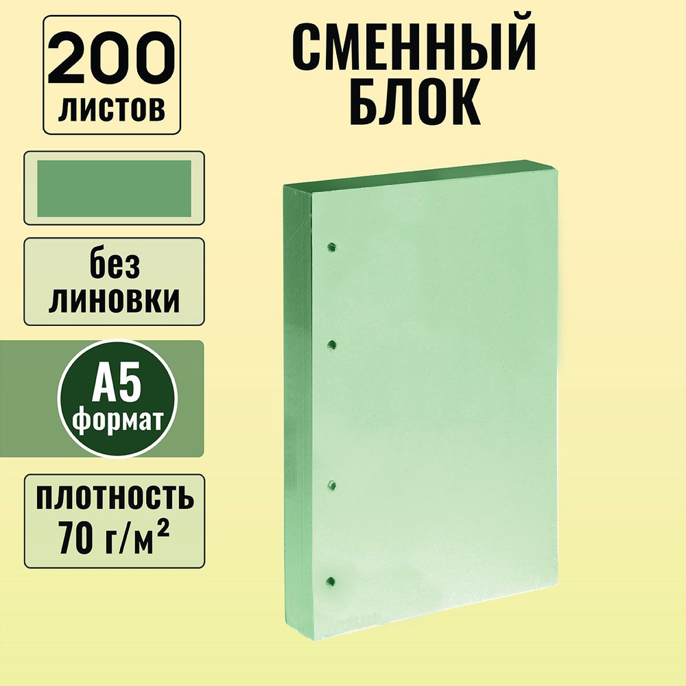 Сменный блок 200 листов, А5 формата без линовки, 70 гр/кв.м, для тетрадей на кольцах, цветной тонированный #1