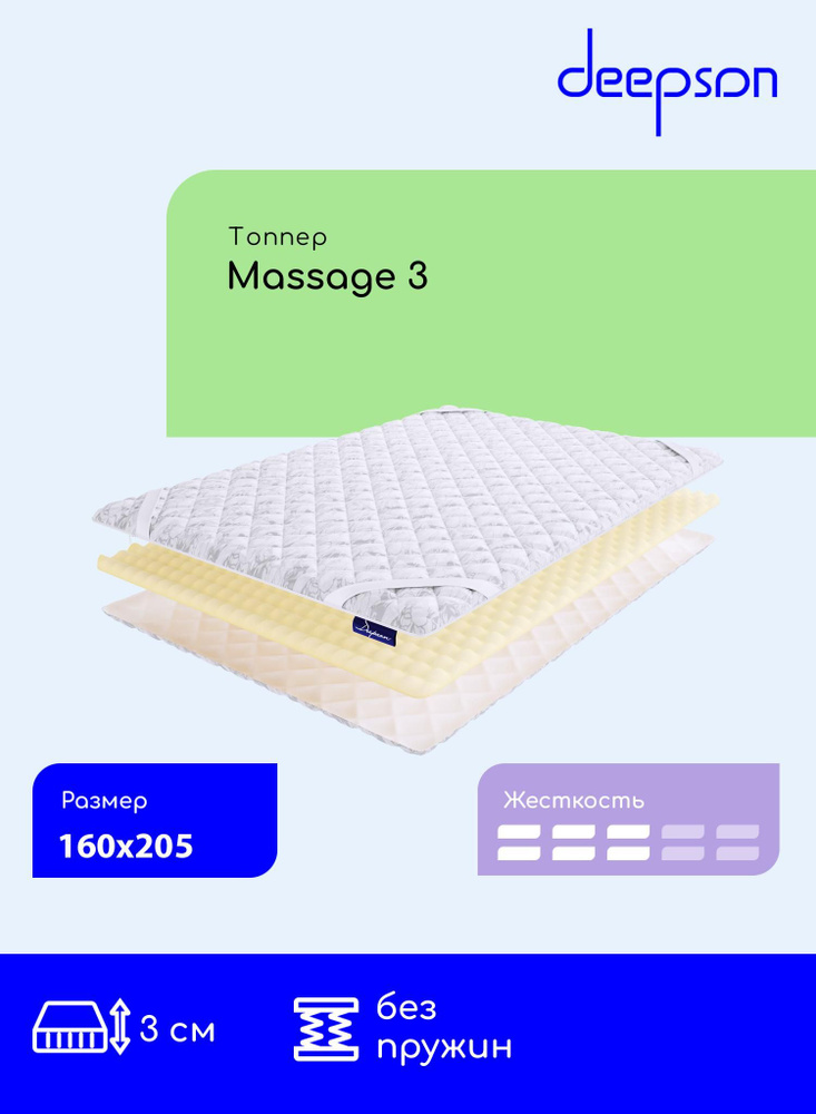 Матрас-топпер Deepson Massage 3 на диван, на резинке, беспружинный, 160x205 #1