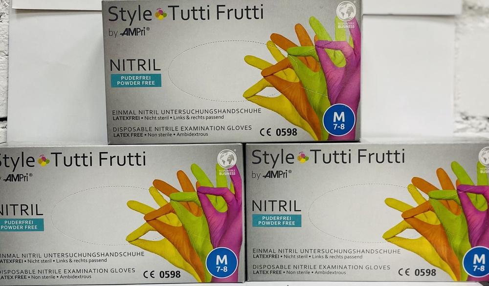 Перчатки нитриловые Tutti Frutti размер-М , 3 упаковки по 50 пар/ STYLE by AMPri , цвет Разноцветный #1