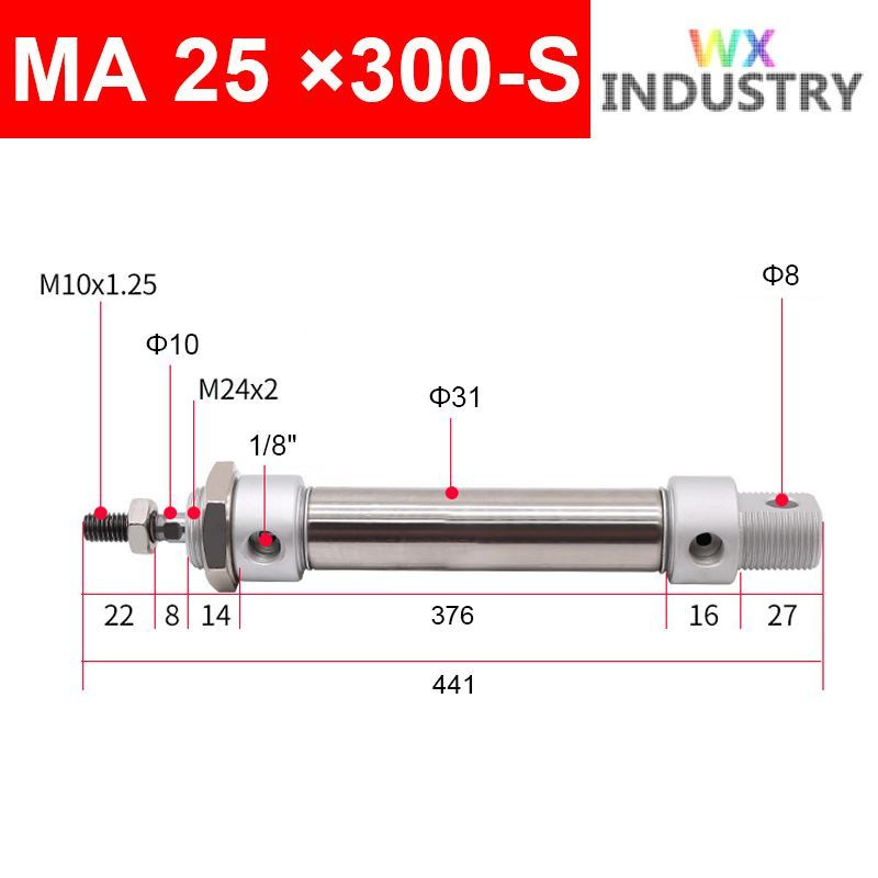 Пневмоцилиндр MA 25X300-S,ход поршня 300 мм #1