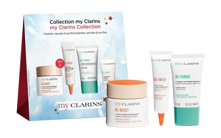 CLARINS Набор жен. (Крем тонизирующий 50 мл + Гель очищающий 5 мл + Маска 15 мл + Гель освежающий 15 #1