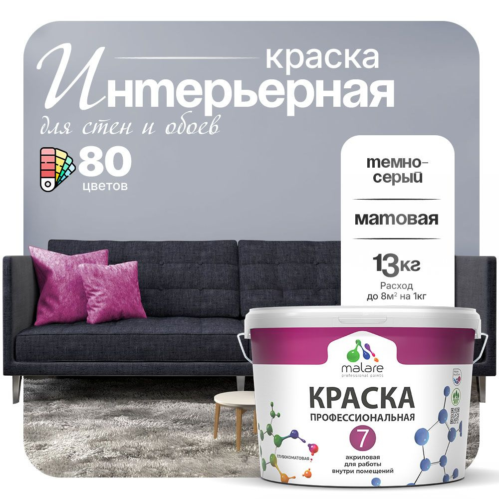 Краска Malare Professional Euro №7 интерьерная для стен и обоев, для потолка, акриловая, быстросохнущая, #1