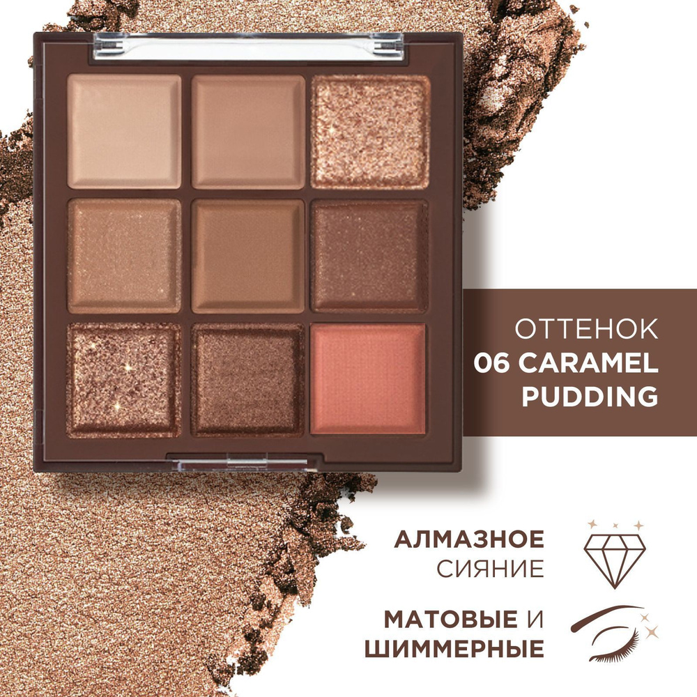 KLOG Тени для век палетка матовые блестящие коричневые Eyeshadow Palette 9 Colors, 06 Caramel Pudding #1