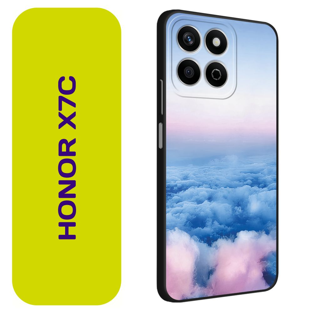 Матовый силиконовый чехол на Honor X7C / Хонор X7C "Облака", черный  #1