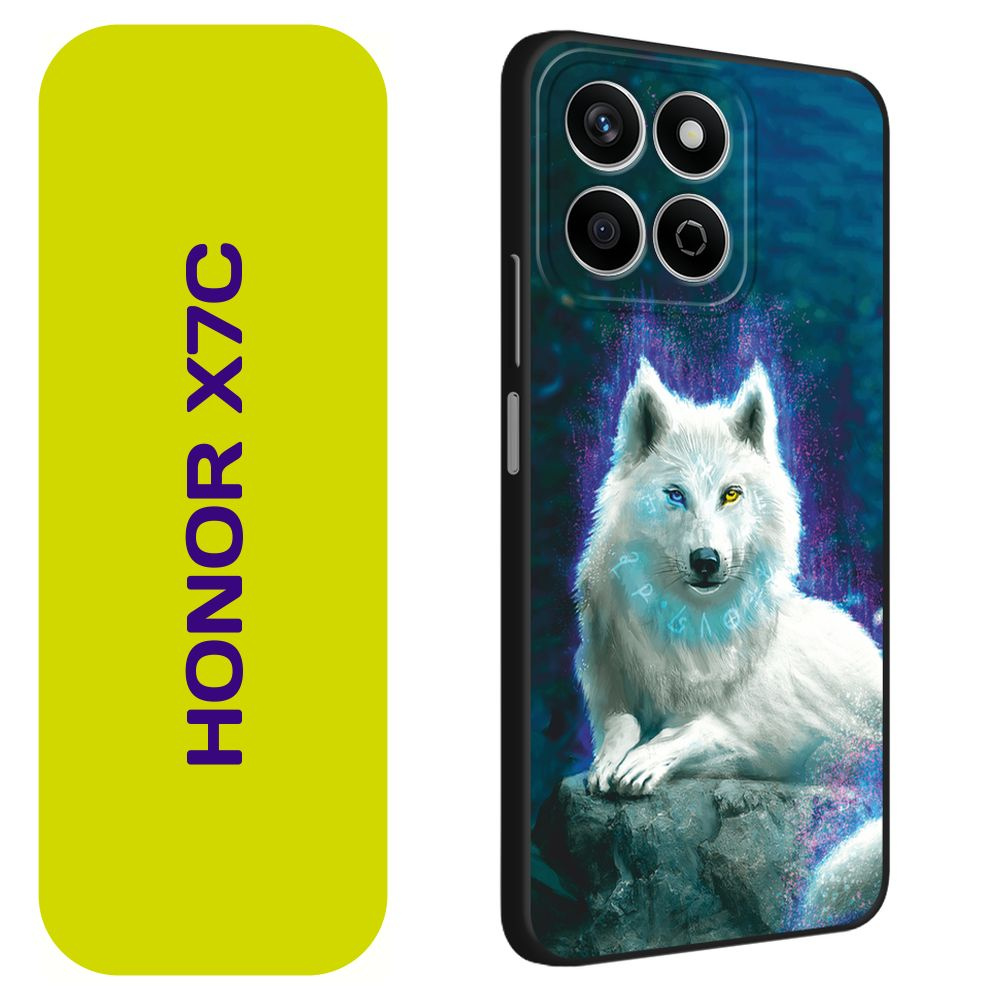 Матовый силиконовый чехол на Honor X7C / Хонор X7C "Белоснежный волк", черный  #1