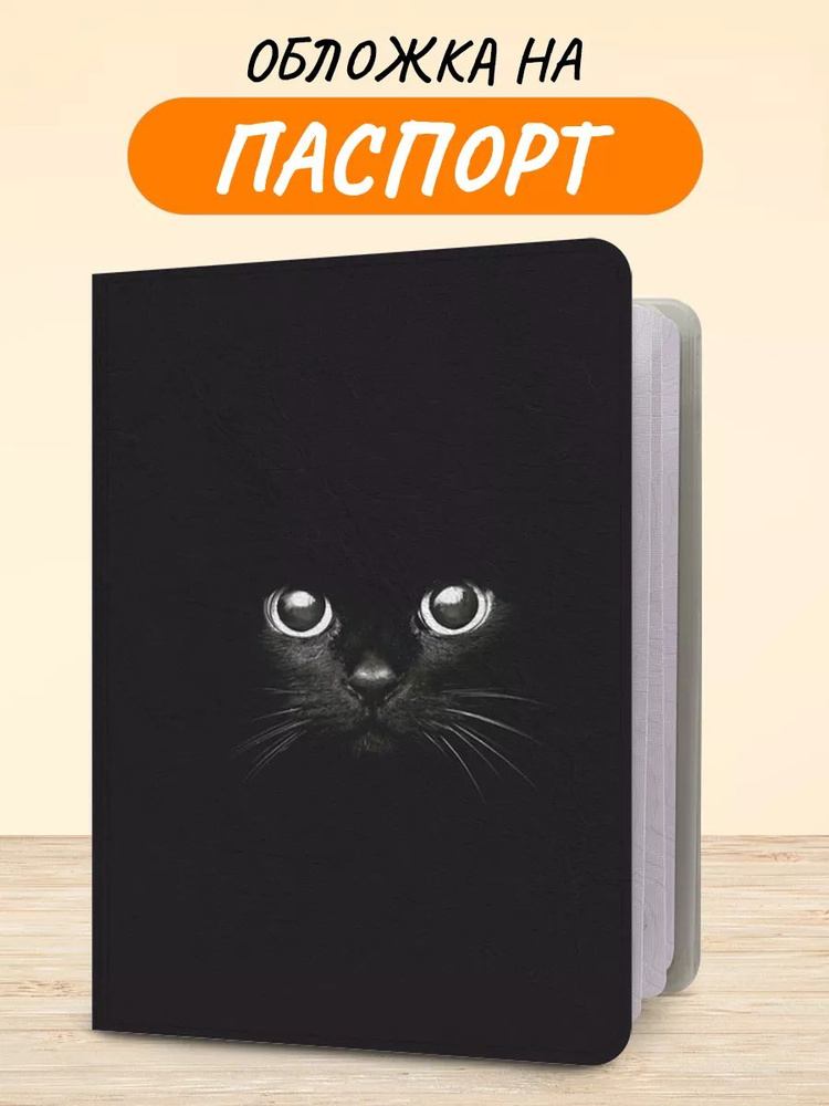 Обложка на паспорт "Черный кот в темноте", чехол на паспорт мужской, женский  #1