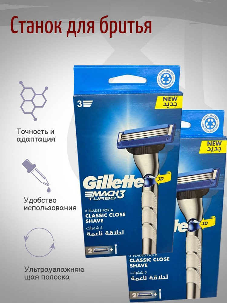 Станок для бритья Gillette Mach3 Turbo 3D 2шт #1