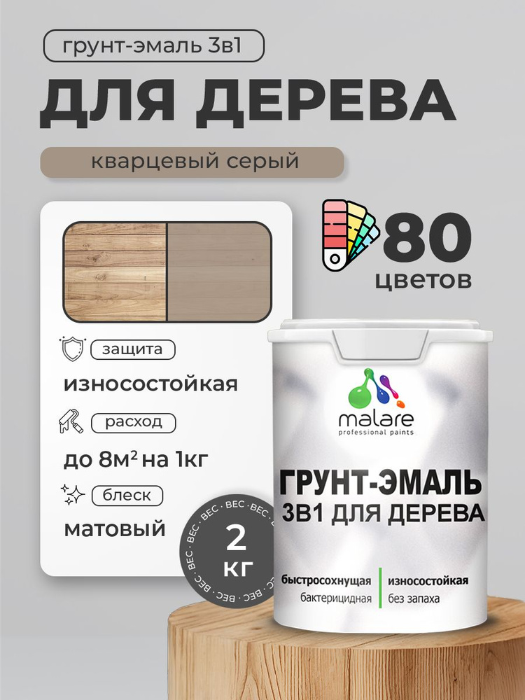 Акриловая Грунт-Эмаль 3 в 1 Malare для деревянных поверхностей с антисептическим эффектом, быстросохнущая, #1