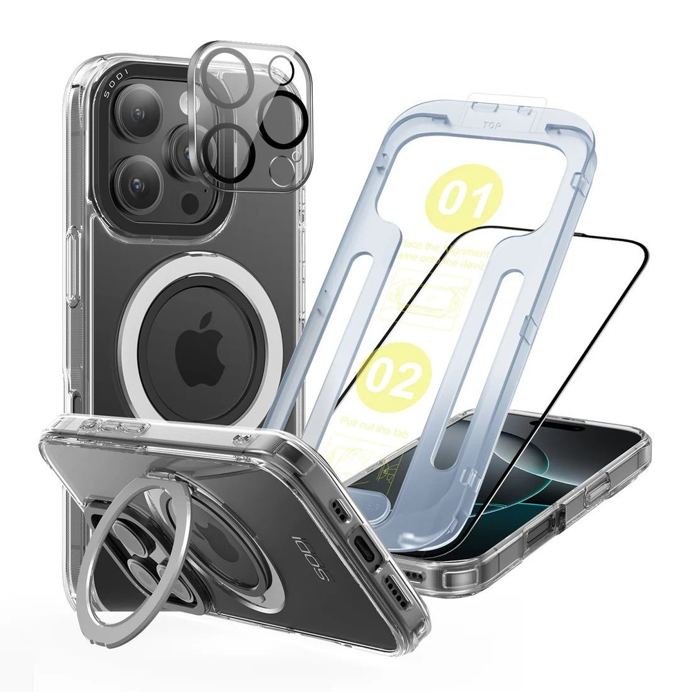 Комплект 3 в 1 для iPhone 16 Pro SODI CS02 Защита экрана, камеры и чехол с подставкой #1