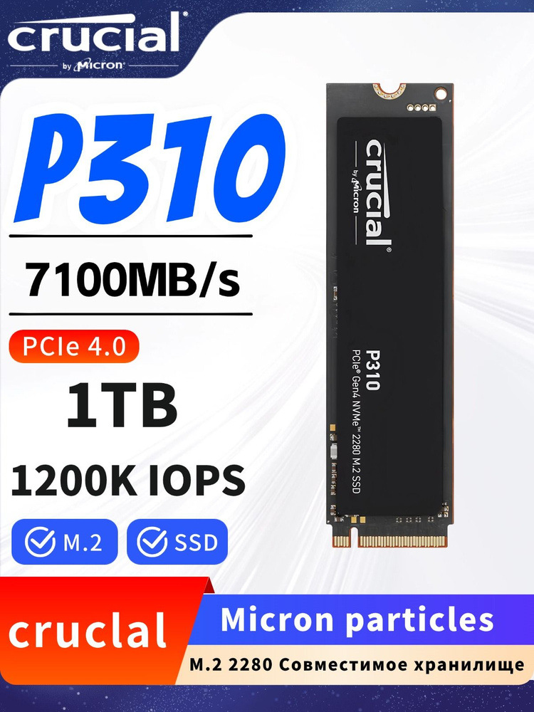 1 ТБ Внутренний SSD-диск Crucial TLC 3D NAND 2280 P310 1TB