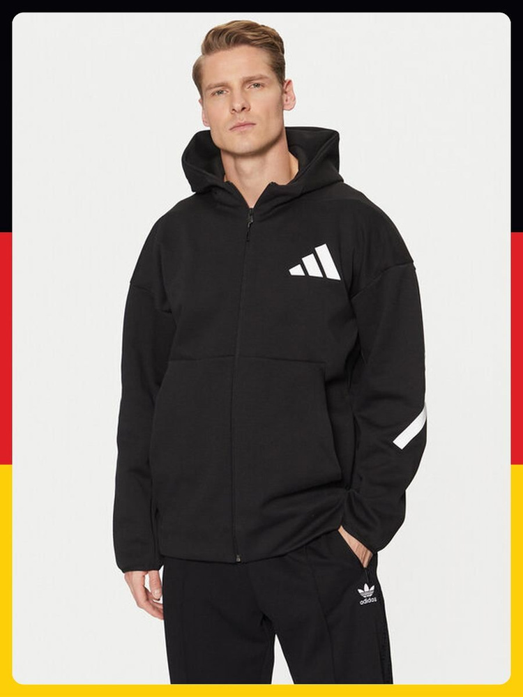 M Олимпийка Мужской adidas черный, размер 52 Не указана дышащий