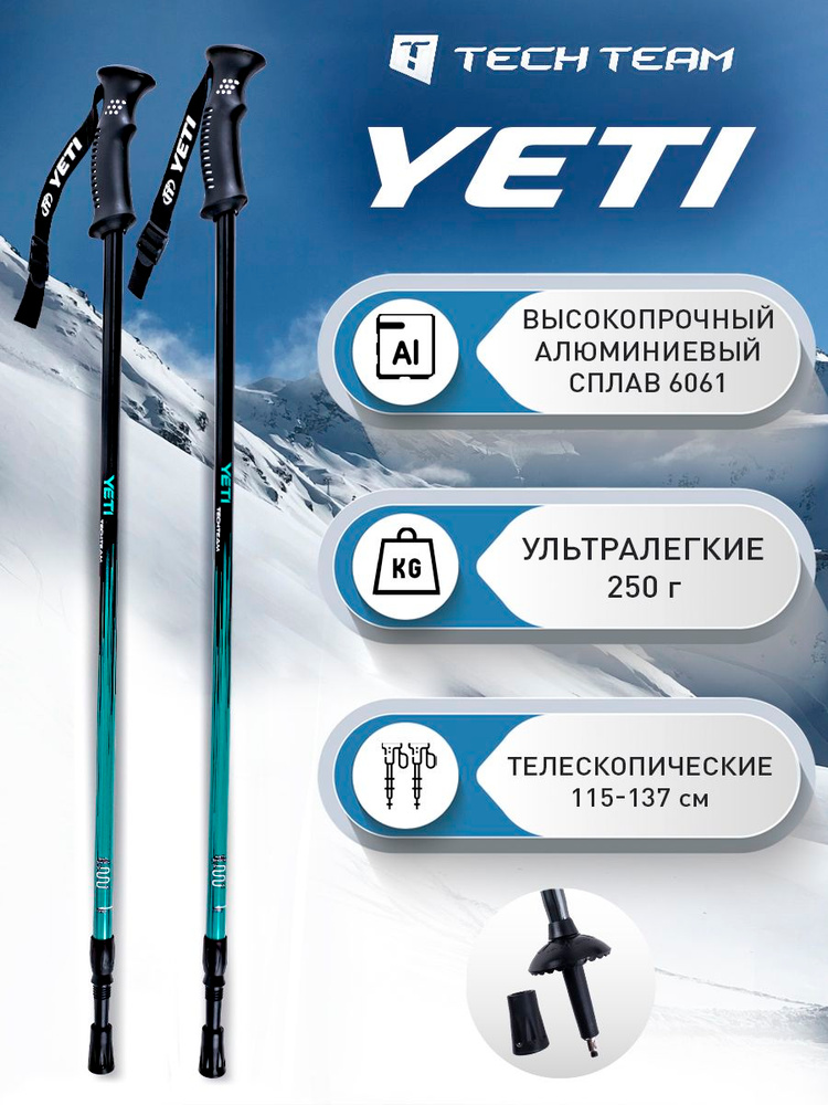 Палки для скандинавской ходьбы треккинговые, TechTeam Yeti двухсекционные телескопические алюминиевые, #1