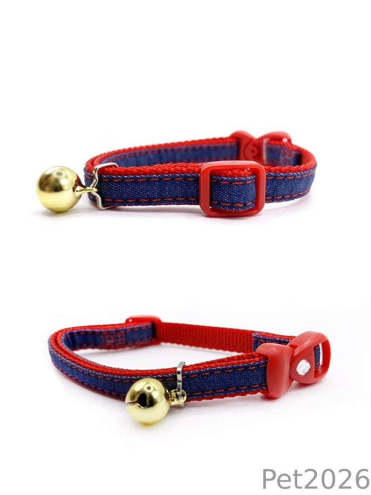 Быстрая доставкаДжинсовый ошейник Japan Premium Pet Safety "Индиго&для кошек, красный #1