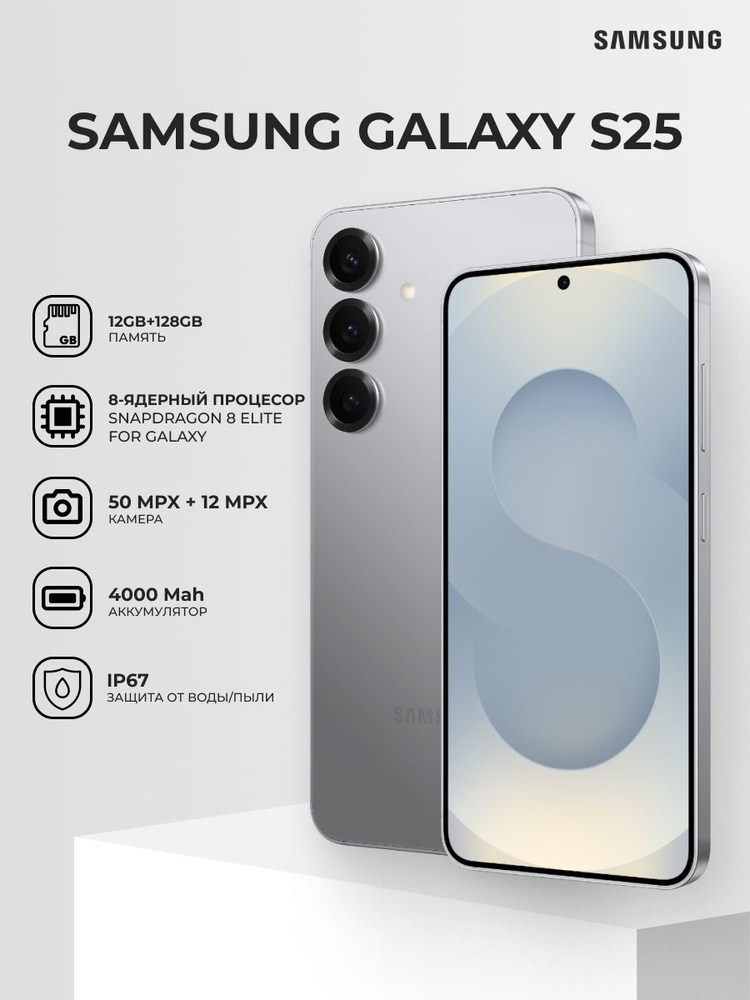 Samsung Смартфон Galaxy S25 Ростест (EAC) 12/128 ГБ, Nano-SIM, eSIM, серый металлик #1