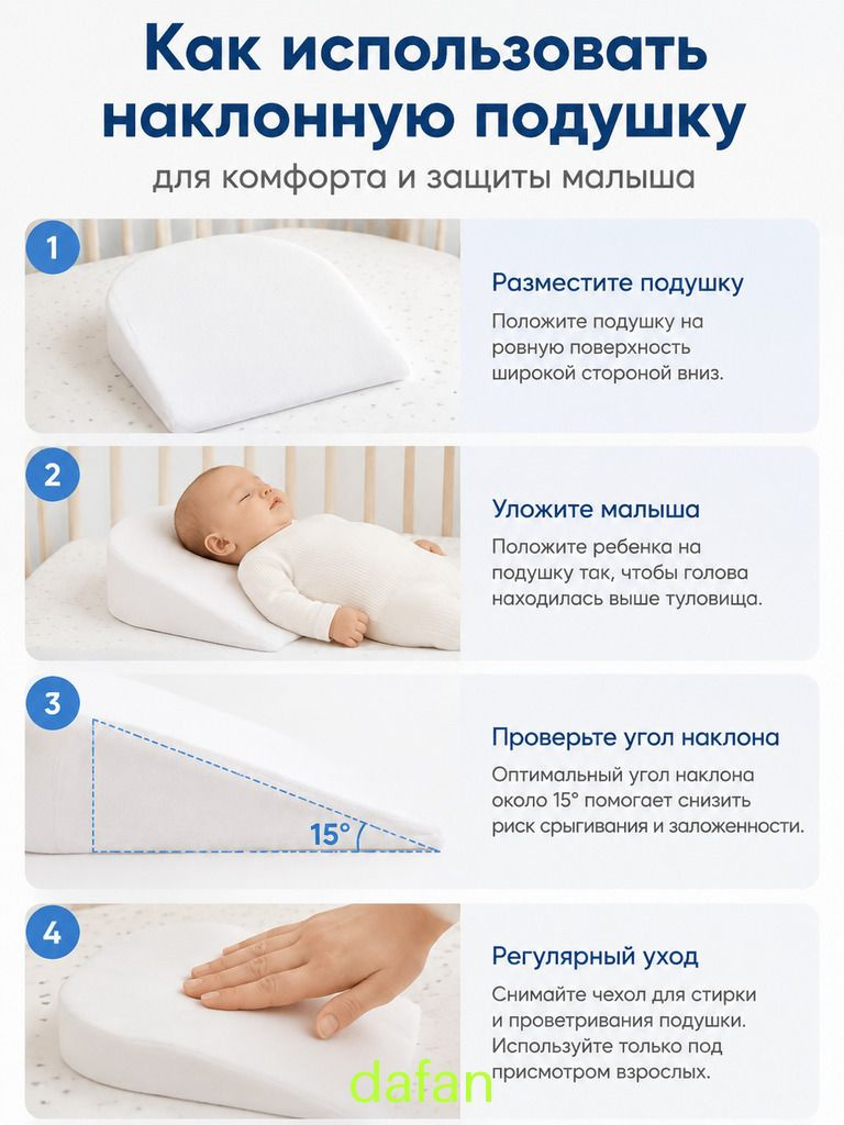 Подушка-клиновидная для новорожденных от срыгивания белая полукруглая