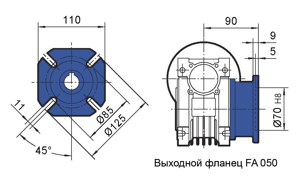 Фланец выходной FA редуктора NMRV 050