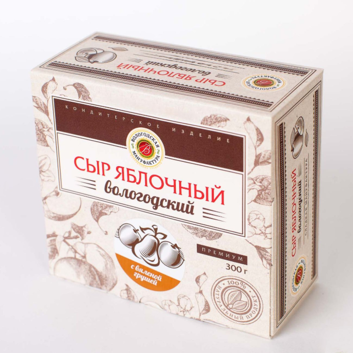 Вологодский яблочный сыр "Вологодская мануфактура" Без Сахара, с вяленой грушей, 300 гр.