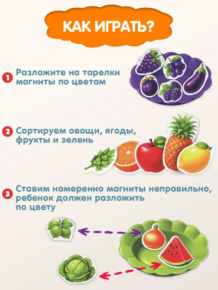 Разложи по тарелочкам, магнитная игра для малышей, вариант, фото 6