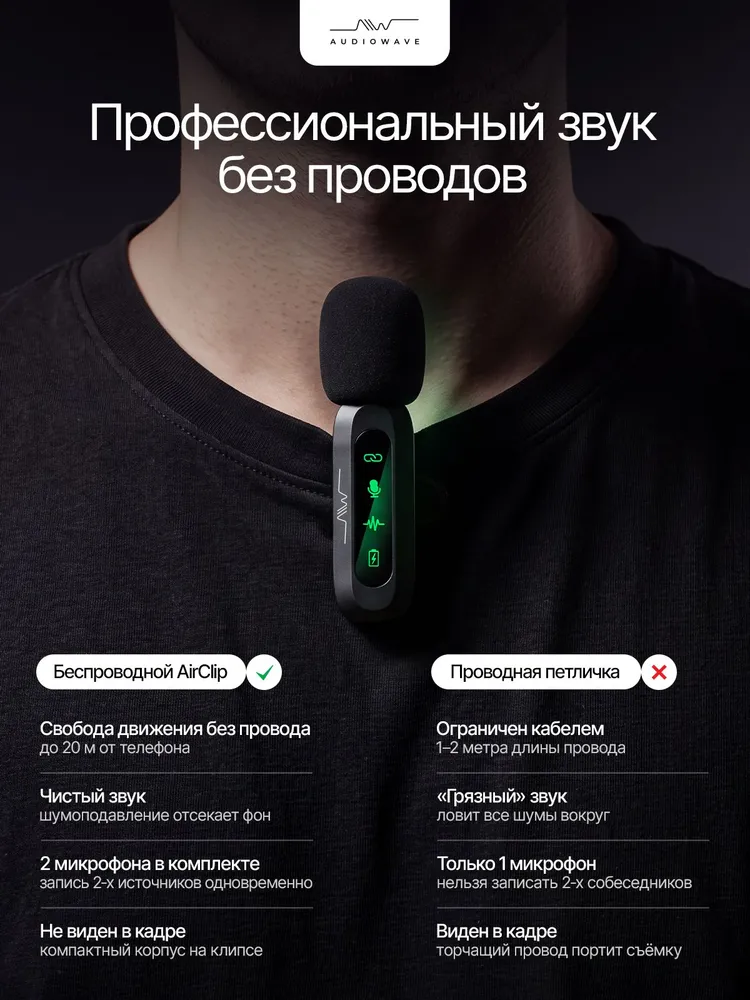 Микрофон петличный беспроводной для iPhone, андроид, вариант, фото 6