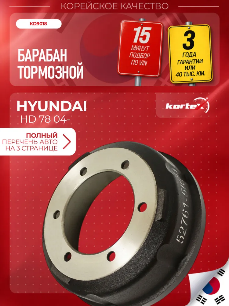 Барабан тормозной Kortex для Hyundai HD-78 6 отверстий 110мм., вариант