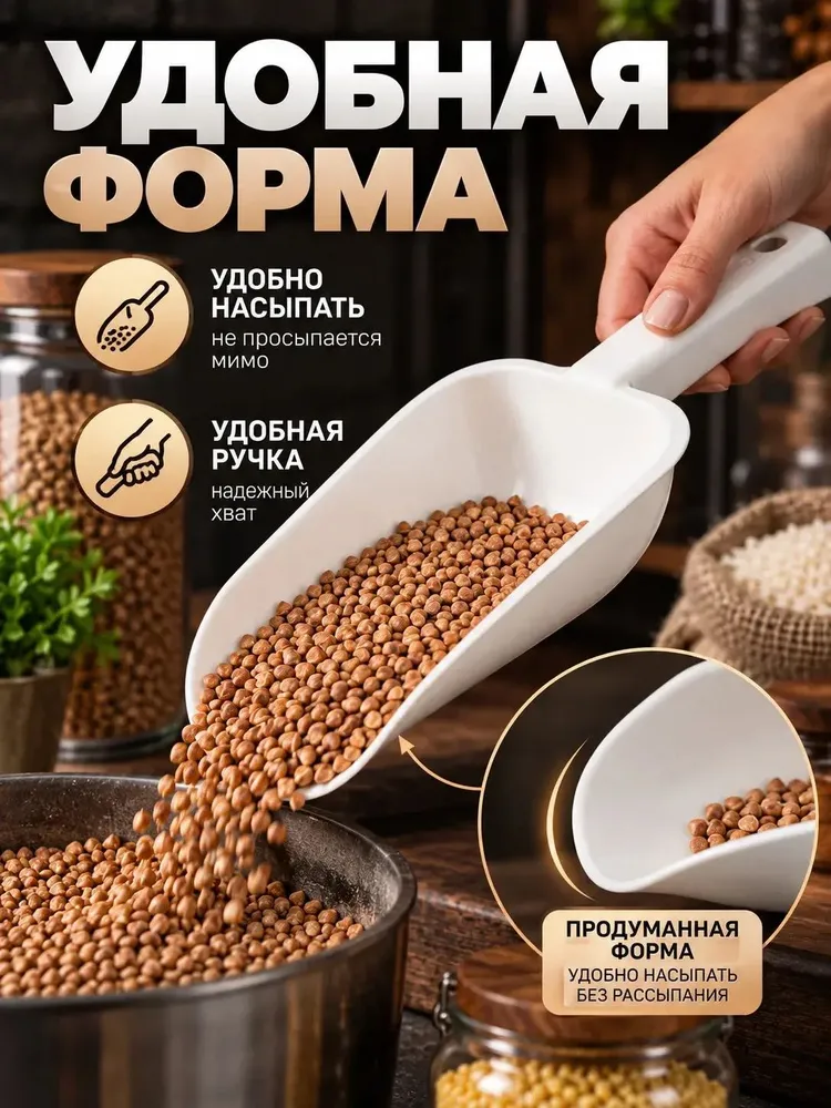 Совок для сыпучих продуктов 1 л (белый), 1 л, фото 5