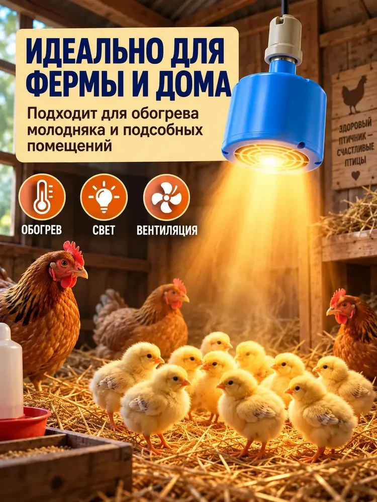 Обогреватель для курятника E27, 100-300W, лампа для домашнего скота, обогреватель для птиц, с трехпозиционным переключателем, 220V., 100300 Вт, фото 4
