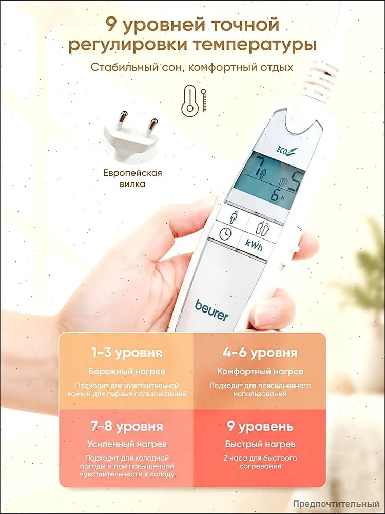Beurer Электропростыня 80x150 см, 60 Вт, 80x150 см, 60 Вт, фото 6