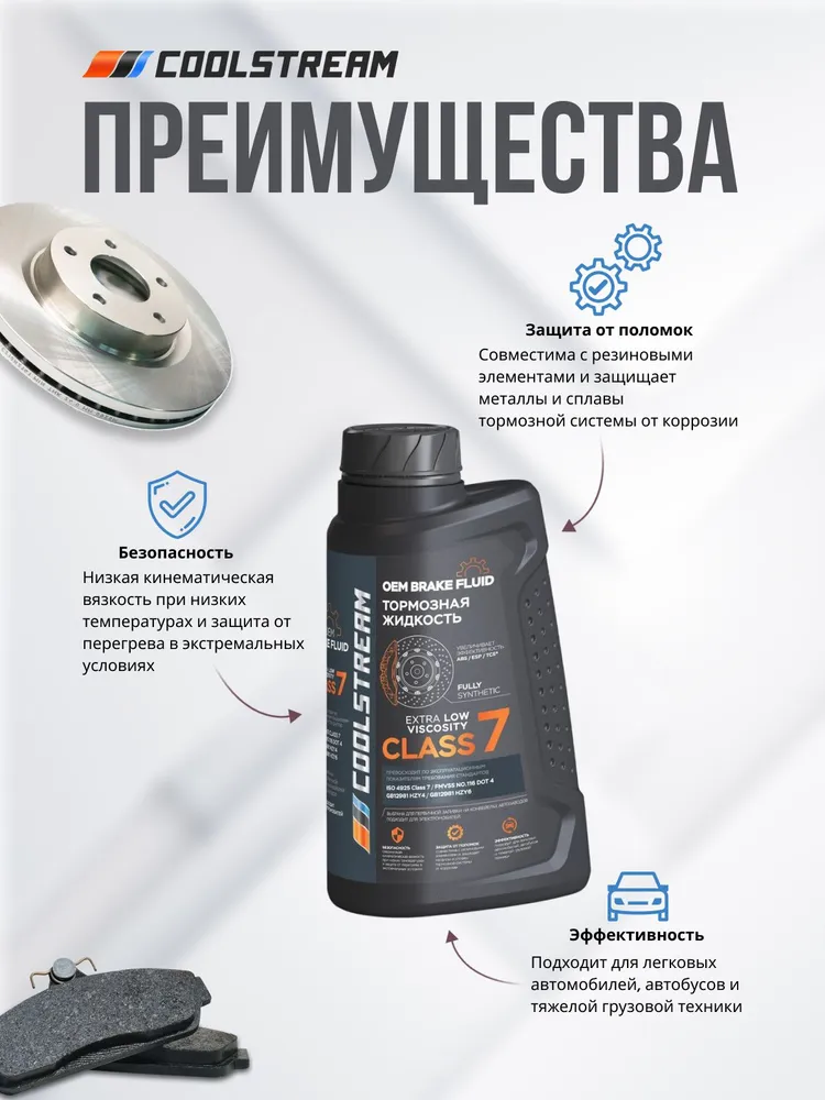 Тормозная жидкость Coolstream DOT 4 LV Class 7, 1 кг, 1 л, фото 6