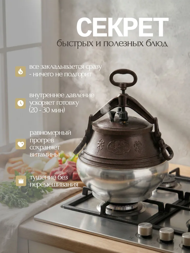 Казан афганский - скороварка из алюминия с крышкой 5 литров, вариант, фото 5