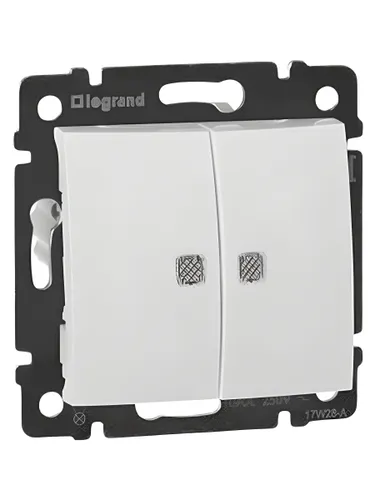 Valena Classic Выключатель 2-х клавишный с подсветкой безвинтовые зажимы белый