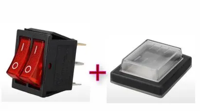Выключатель кулисный с подсветкой +Чехол (Кнопка двойная Красная 2D6P) 220В 16A вкл/выкл