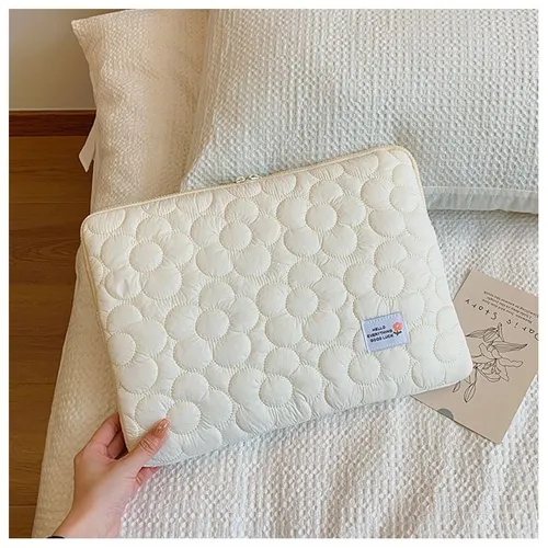 Сумка для планшета, сумка для ноутбука, стеганая, нежно-белая с цветами