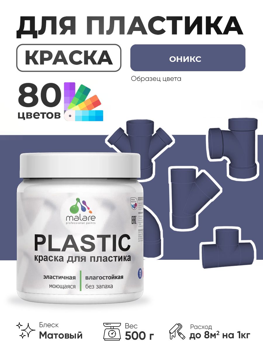 Акриловая краска для пластика Malare Plastic для пенопласта ПВХ сайдинга, для подоконников и откосов, быстросохнущая без запаха, матовая, оникс, 0.5 кг