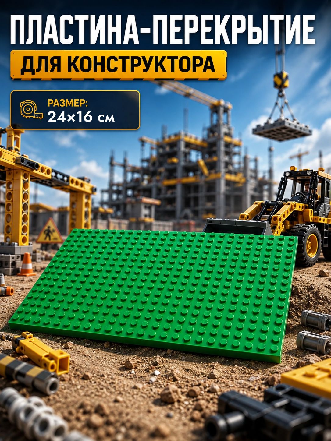 Пластина для конструктора 16 х 24 см из миниблоков, подарок для мальчика и девочки