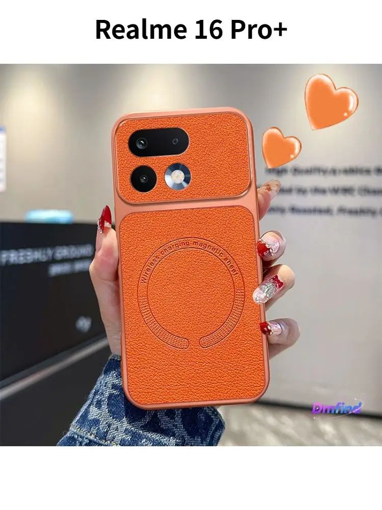 智能手机壳 用于 realme 16 Pro+, 人造皮革, 橙色